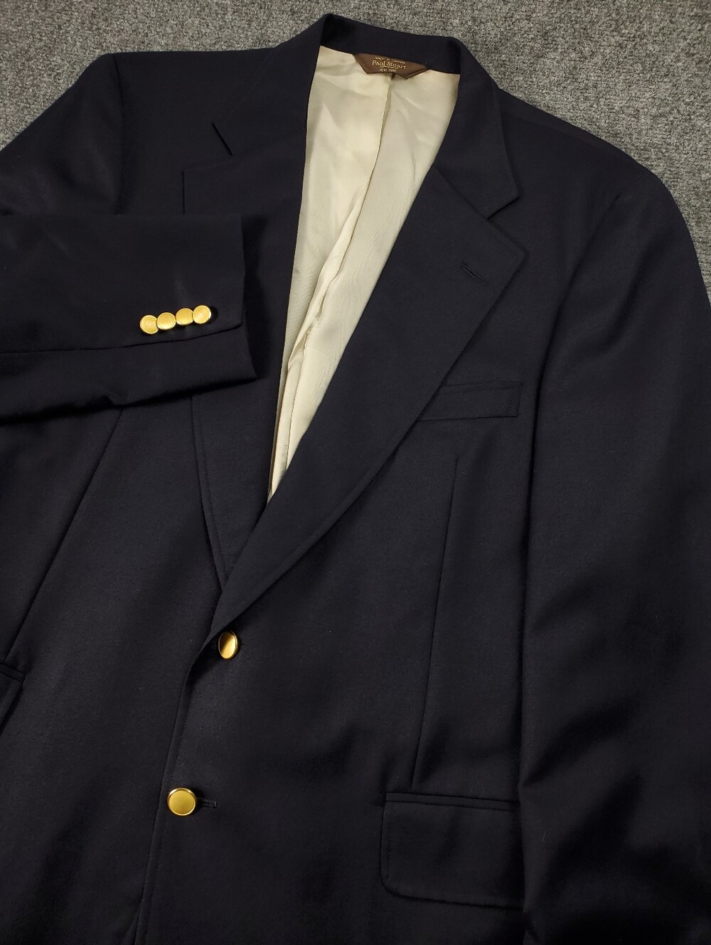 Vintage Paul Stuart New York Wool Club Blazer Tall 43 Long Navy Gold Button